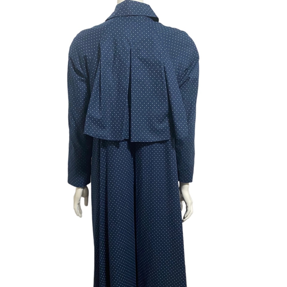 AQUASCUTUM Vintage Blue White Polka Dot H.M. Queen Elizabeth Trench Long Coat XL - Picture 7 of 12